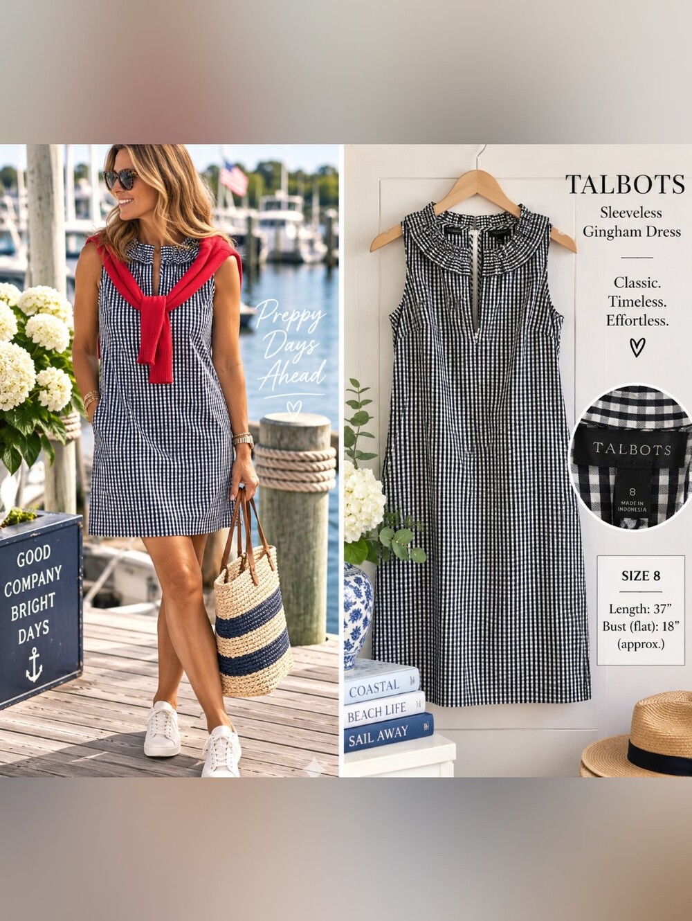 Talbots NWOT Gingham Dress Black And White